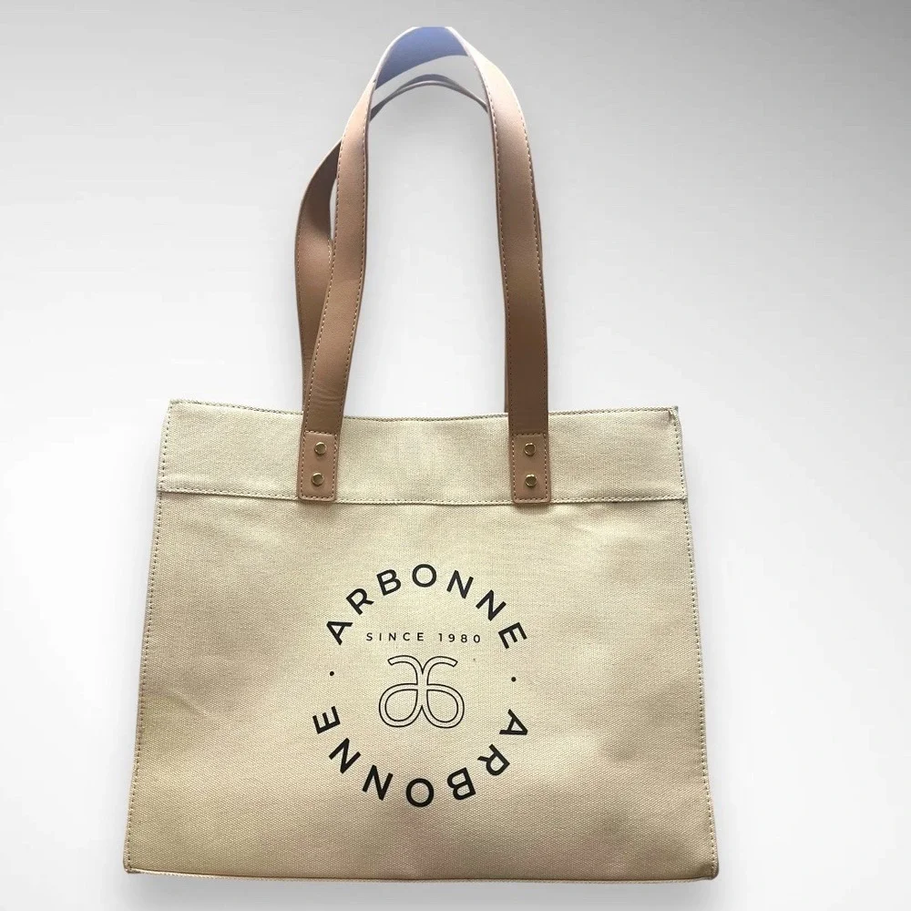 ARBONNE Beige Canvas Tote Bag With Snap Closure Like New Condition